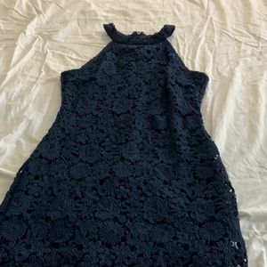 Navy halter neck floral detail dress